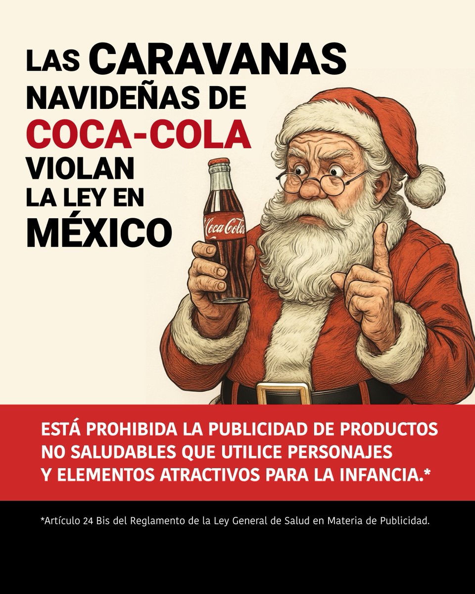 elpoderdelc's tweet image. 🎄🔍El uso de símbolos navideños genera una vinculación emocional.
¡Coca-Cola lo sabe! 🚨Por eso disfrazan a un acto publicitario, como las #CaravanasNavideñas de ‘festividad’ y ‘unión comunitaria’.
Violan la ley y atentan contra la niñez, por ello pedimos a @COFEPRIS su…