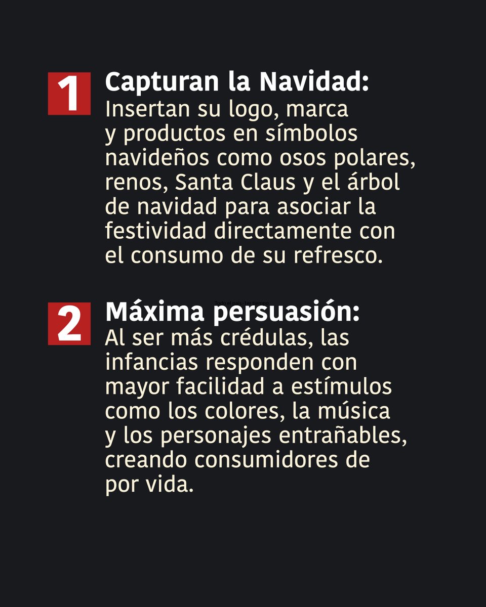 elpoderdelc's tweet image. 🎄🔍El uso de símbolos navideños genera una vinculación emocional.
¡Coca-Cola lo sabe! 🚨Por eso disfrazan a un acto publicitario, como las #CaravanasNavideñas de ‘festividad’ y ‘unión comunitaria’.
Violan la ley y atentan contra la niñez, por ello pedimos a @COFEPRIS su…