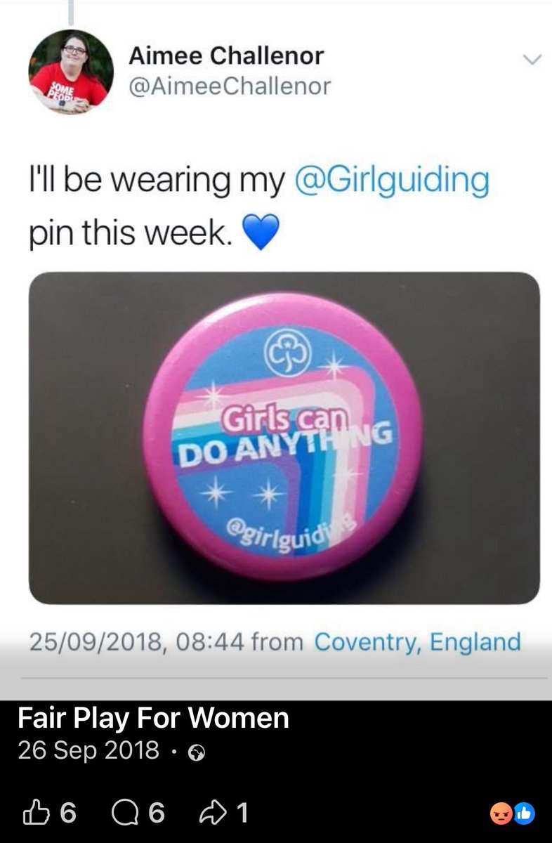 People are pointing out Guiding are allowing males to be leaders. Aye, that’s a long-standing concern.  Males who want to buy badges and uniform should also be considered carefully. That’s how safeguarding works - trust no one.  

<a href="/fairplaywomen/">FairPlayForWomen</a> has receipts.