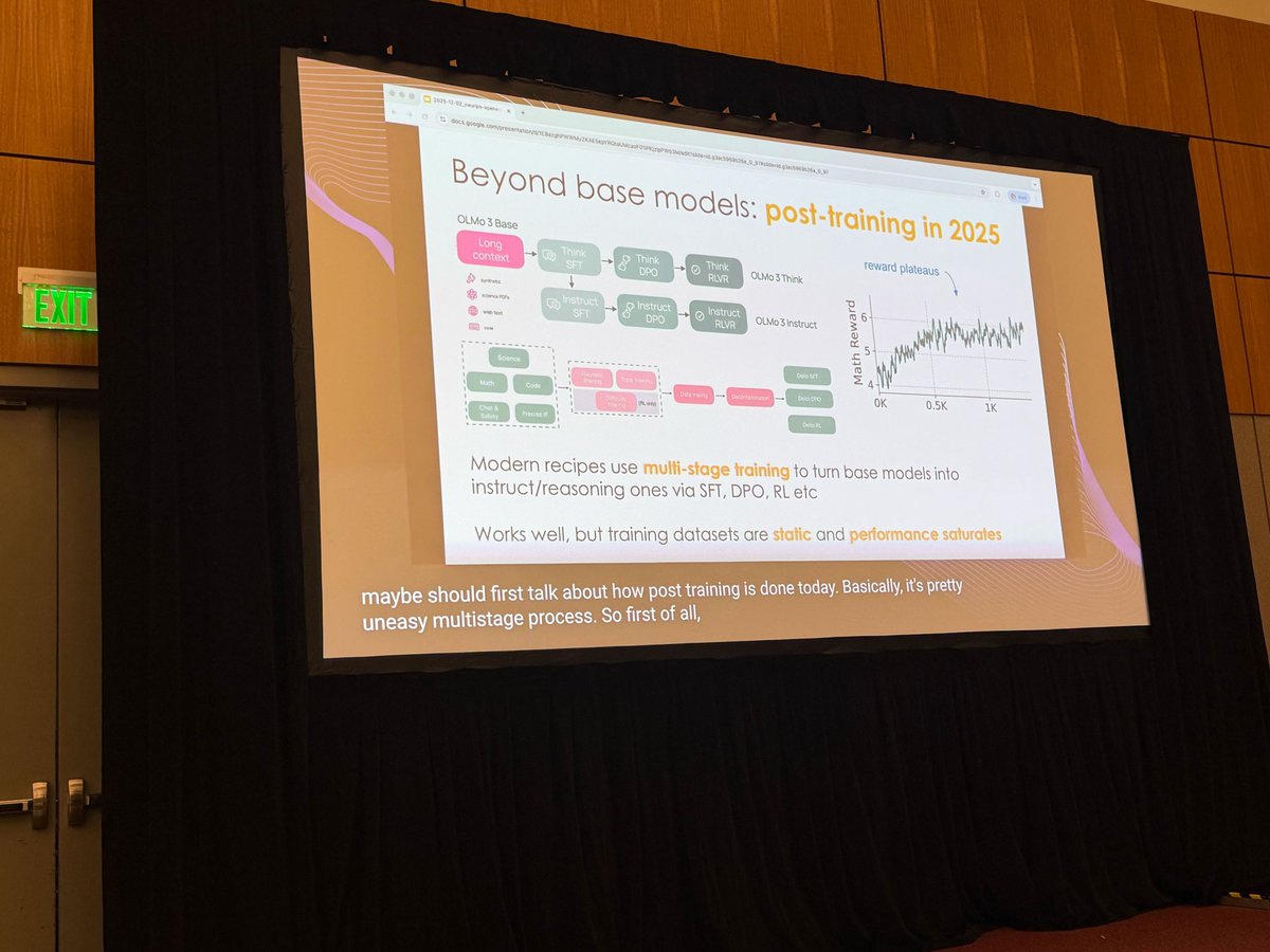 PyTorch's tweet image. At #NeurIPS2025, @danielhanchen (@UnslothAI ), Davide Testuggine (@Meta), @joespeez (Meta), and @bhutanisanyam1 (Meta) led a focused discussion on how environments are shaping the next stage of agentic AI and reinforcement learning.

Their session examined why environments are…