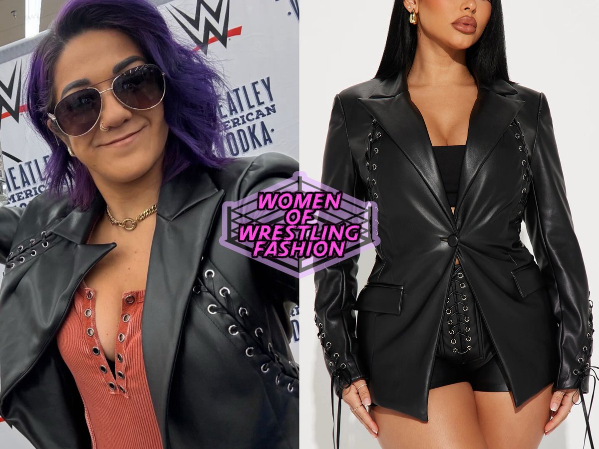 .<a href="/itsBayleyWWE/">Bayley</a> wears the Don’t Double Cross Me Faux Leather Blazer from @fashionnova (sold out)