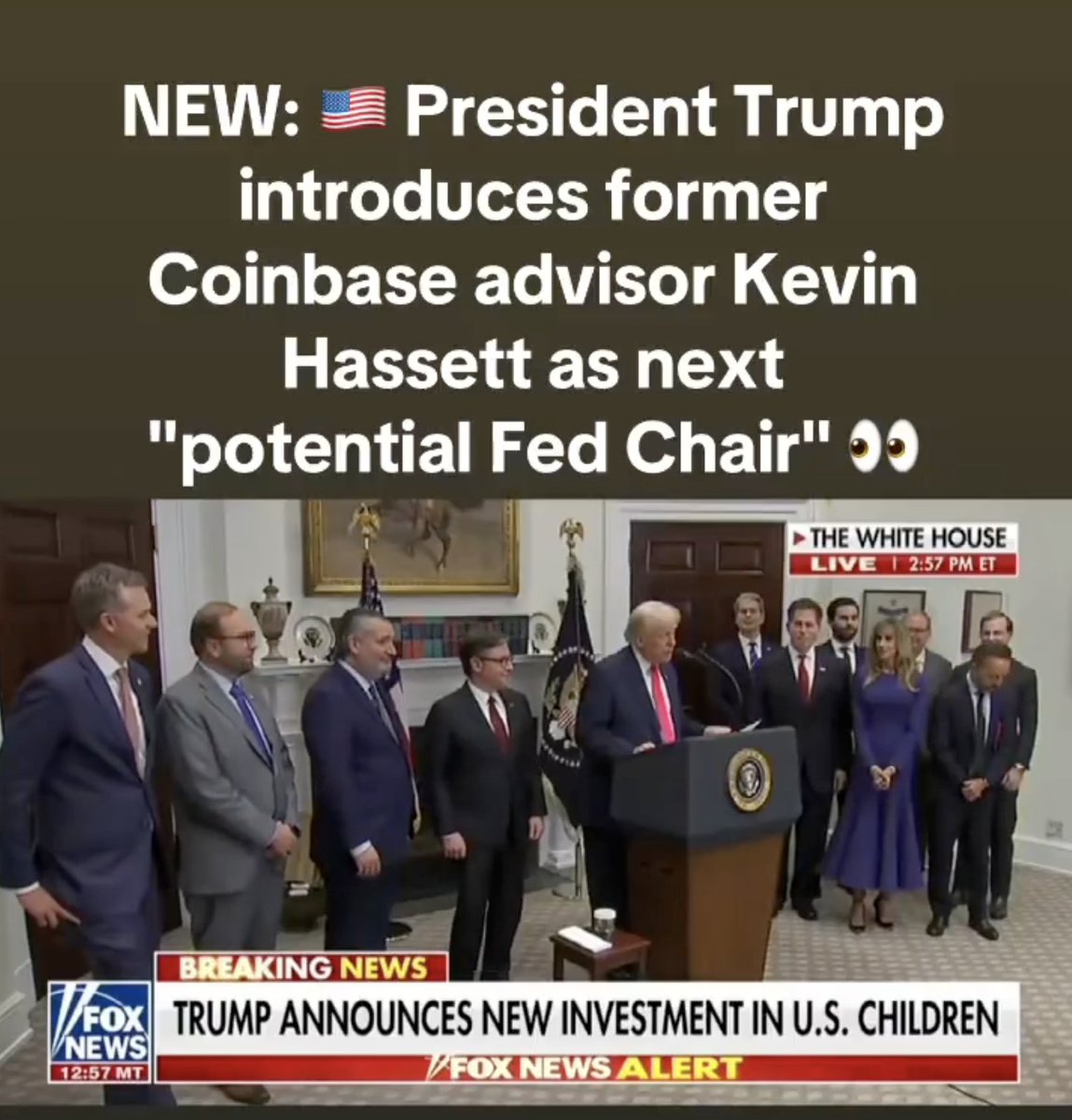 【炸裂！特朗普当众点名：凯文·哈塞特，就是下一个美联储主席！】

昨晚白宫内阁会议，特朗普直接把哈塞特拉到镜头前狂吹：
“我猜一位潜在的美联储主席就坐在这儿……我们能直接说吗？”
鲍威尔？彻底凉透！贝森特、沃什全被甩开十条街！