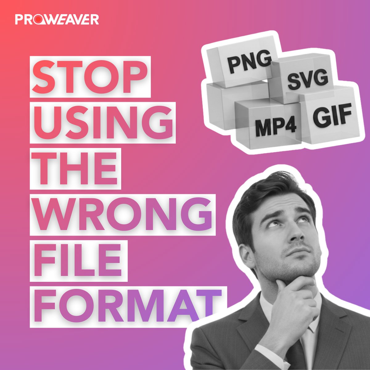proweaver's tweet image. Wrong file format = ruined visuals. Choose right for your brand!

#Proweaver #DesignTips #Branding