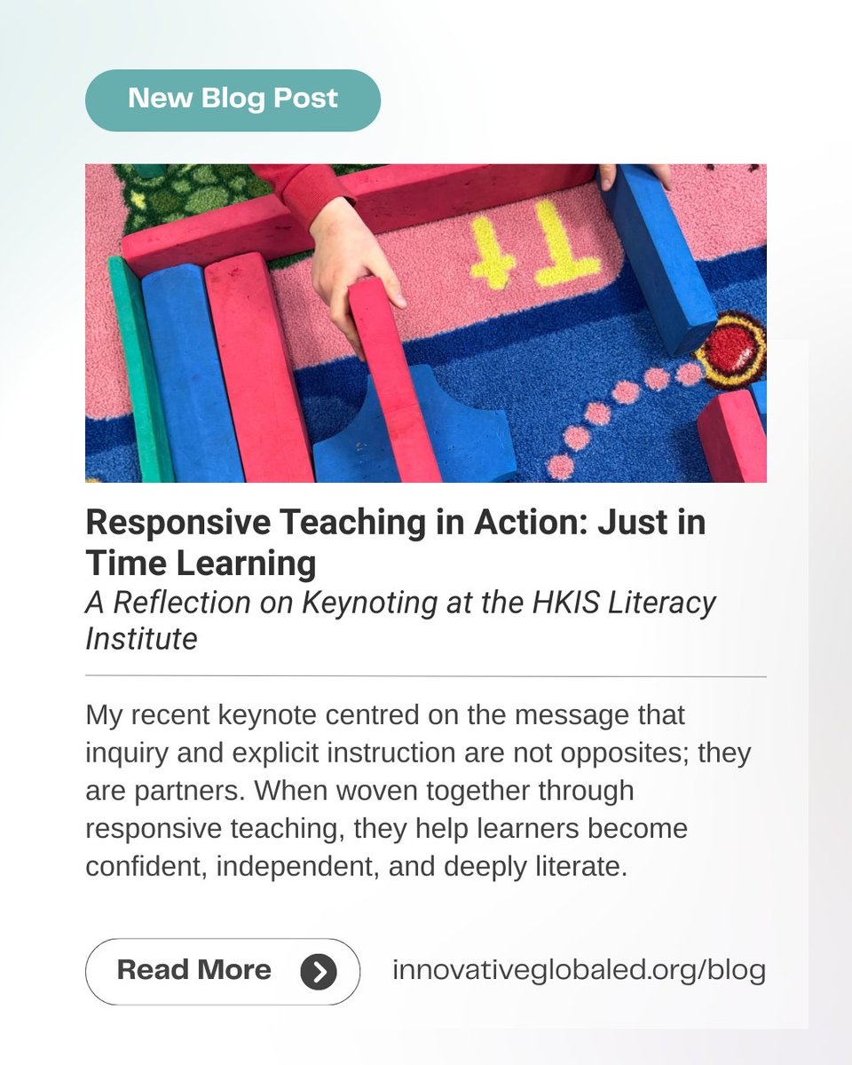 igeeducators's tweet image. In my latest blog, I share  what it means to design literacy learning that is intentional, evidence-informed, and deeply human.
Read here:
ow.ly/Is5750XzQbQ

#ResponsiveTeaching #LiteracyLearning #StudentAgency #EducatorReflection #InquiryLearning #LearningDesign