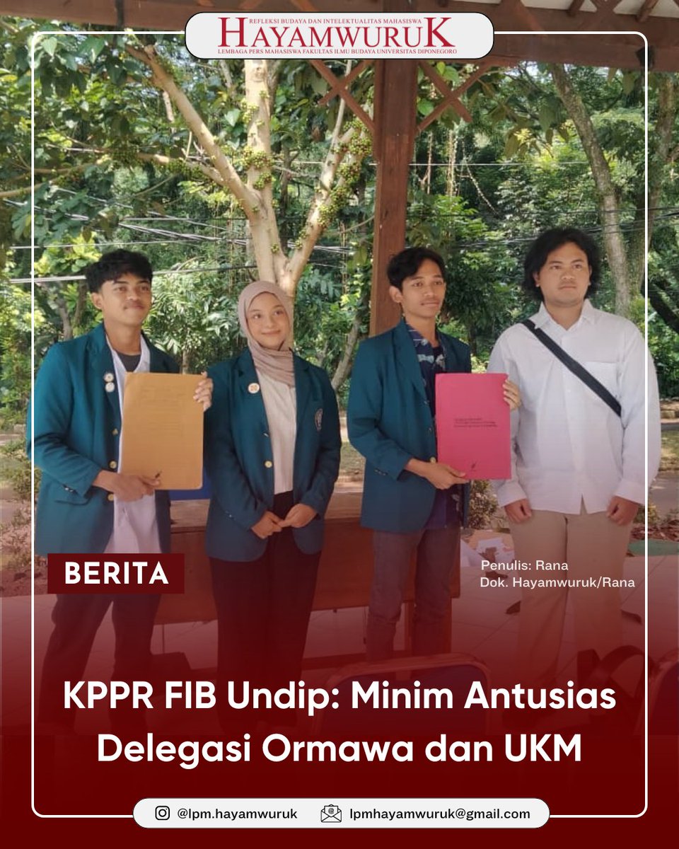 KPPR FIB Undip: Minim Antusias Delegasi Oramawa dan UKM

Selengkapnya di:
lpmhayamwuruk.org/2025/12/kppr-f…

#Hayamwuruk2025 
#RefleksiBudayadanIntelektualitasMahasiswa