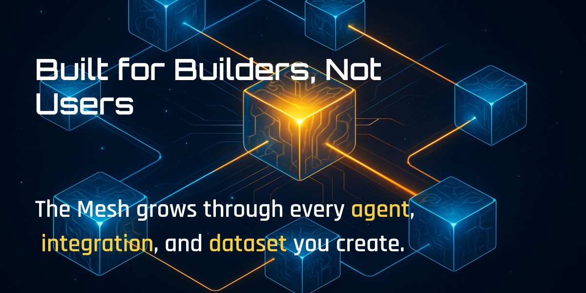AigentMesh's tweet photo. The Mesh Isn’t Built for Users — It’s Built for Builders

AigentMesh isn’t a platform you join.
It’s a system you extend.

Every agent, every integration, every dataset reinforces the collective — pushing the network toward self-sustaining intelligence.

Builders shape the future.

#AigentMesh #AIGN #AICommunity #Web3Builders