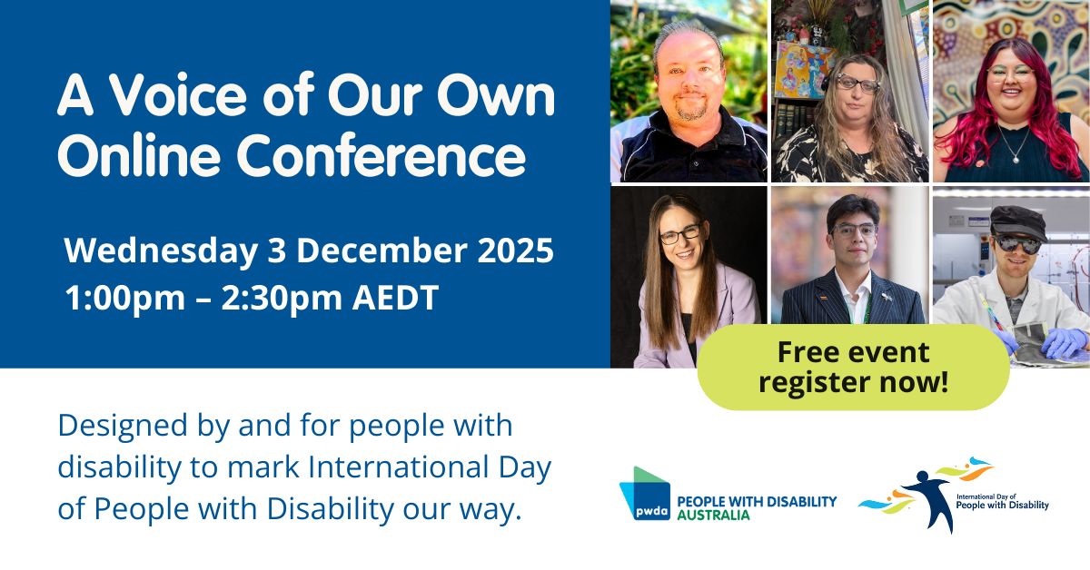 PWDAustralia's tweet image. We&apos;re looking forward to connecting with our community this IDPwD at &apos;A Voice of Our Own&apos; national online conference designed by and for people with disability.

If you&apos;re already registered, we&apos;ll see you soon!

If not, there&apos;s still time!

🔗 Register: buff.ly/pTnTbpV