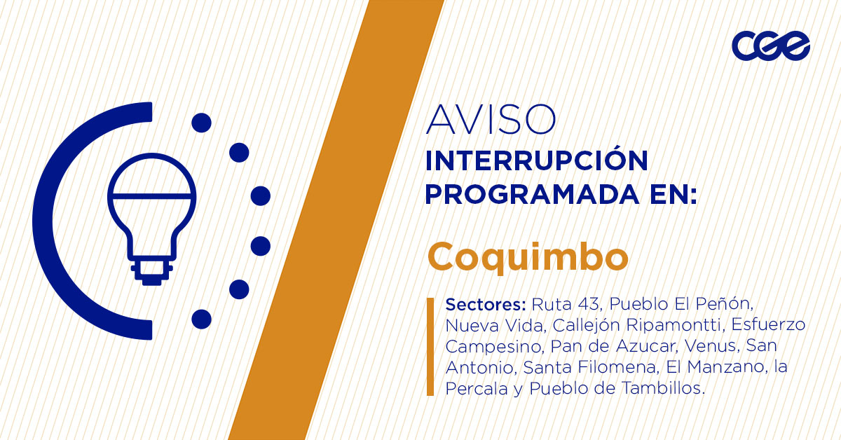 CGE_Clientes's tweet image. Para mejorar la calidad del suministro de nuestros clientes de #Coquimbo, este viernes, entre 01:00 y 03:00 horas, se realizará una #InterrupciónProgramada (sectores en la imagen 👇) debido a trabajos de mejoras. Recuerda desconectar tus artefactos 🔌