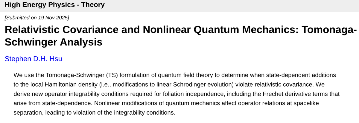 hsu_steve's tweet image. I think I’ve published the first research article in theoretical physics in which the main idea came from an AI - GPT5 in this case. The physics research paper itself (on QFT and state-dependent quantum mechanics) has been published in Physics Letters B.

I&apos;ve written an…