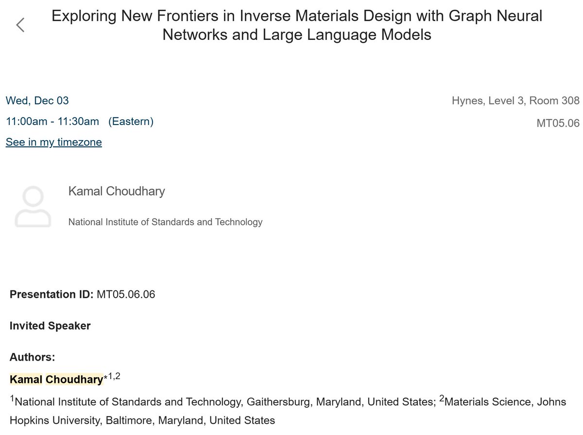 dr_k_choudhary's tweet image. Looking forward to presenting invited talks at the Materials Research Society #F25MRS (Wednesday) and the Massachusetts Institute of Technology seminar (Friday)!

#AtomGPT #AGAPI #JARVIS #JHU #MRS #MIT