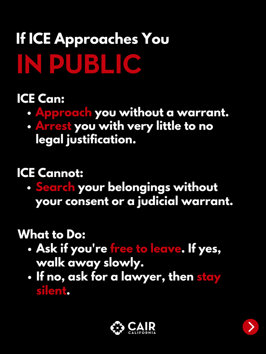 In the past week, we’ve received multiple reports of increased ICE activity targeting Afghan community members in California—through home visits, surprise check-ins, and arrests during daily life.

We’re sharing this so you and your loved ones can be prepared, not afraid.

Swipe