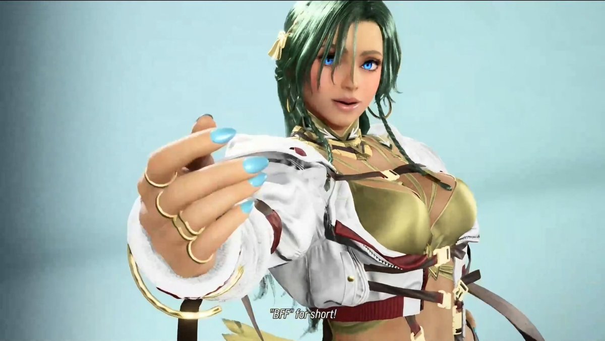 Blue nails like her shield/staff.