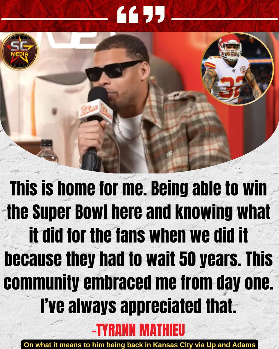 StarcadeMediaKC's tweet image. Tyrann Mathieu says #KC is home for him largely because of the way the community embraced him during his time playing for the #Chiefs.

-Via @UpAndAdamsShow