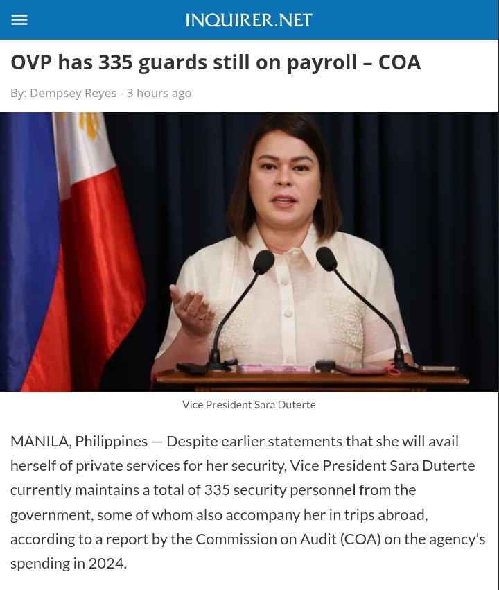 Incompetent na Princess Sara na kailangan laging may nakabuntot na isang katerbang security tapos ang nagbabayad ay taumbayan.

Tapos walang transparency sa motor vehicles para sa VPSG. Ang nakita naman ay mga sasakyan na sira at laspag.

Lupet.

A check on the number of