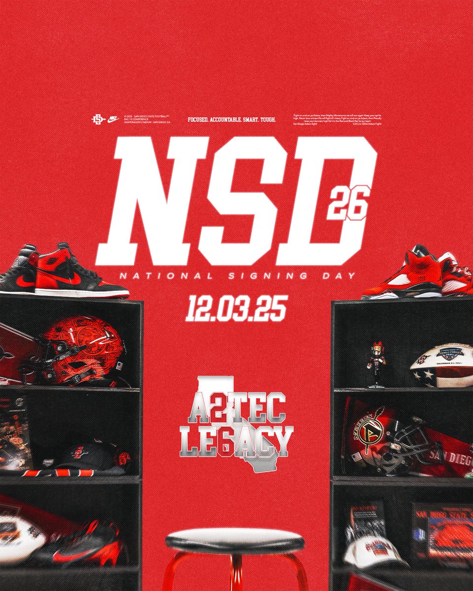 AztecFB's tweet image. Tomorrow can’t come soon enough 📝

Looking forward to introducing Aztec Nation to the next generation of Aztec Warriors!

#AztecFAST 🍢 x #BeTheA1pha 🐺 x #TheClimb📈