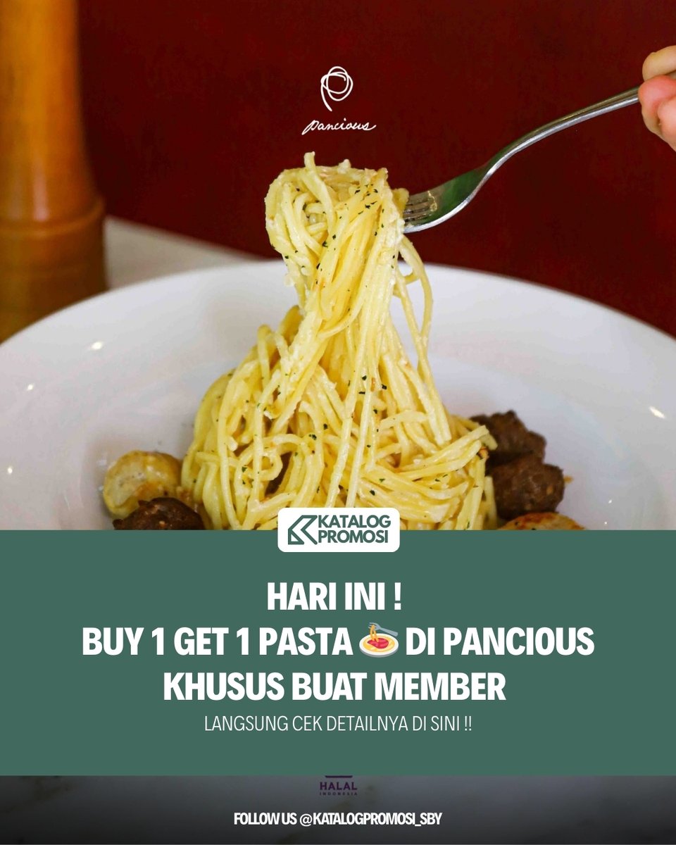 katalogpromosi's tweet image. Pencinta pasta merapat 🍝✨
Beli Creamy Chicken Pesto dapat Hot Tuna Pasta GRATIS 
cuma HARI INI aja 📅 3 Desember 2025.

Jangan lewatkan, klik untuk cek detailnya 👉 katalogpromosi.com/promo-pancious…
#Pancious #PromoMakan #Buy1Get1