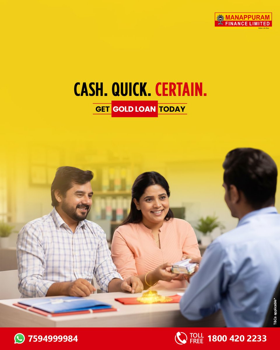 ManappuramMAFIL's tweet photo. When time matters, choose simplicity. Instant Gold Loans give you lightning-fast approval and zero stress. Your gold stays safe, your plans keep moving.
Apply now: https://t.co/slbX3M3Nrm
#InstantGoldLoan #QuickFunds #FastAndSecure #ManappuramFinance #QuickLoan https://t.co/qmXKYQ0Bkr