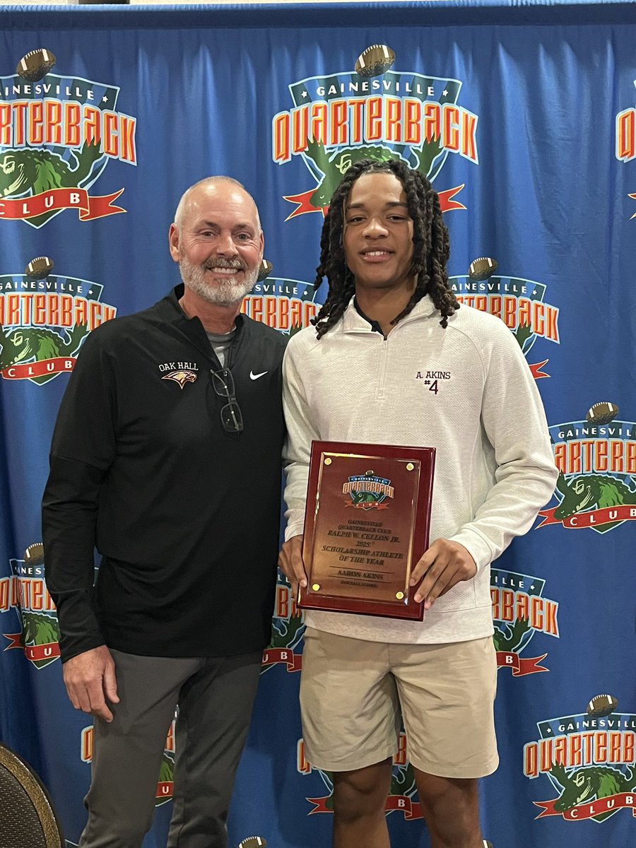 So proud of <a href="/aaronakins_/">Aaron Akins 4️⃣™️</a> , Oak Hall Football captain, QB/FS for being honored at the Gainesville QB Club awards dinner,  receiving Scholar Athlete of the Year Award. So well deserved. Love ya Aik!! ❤️💯 #family
