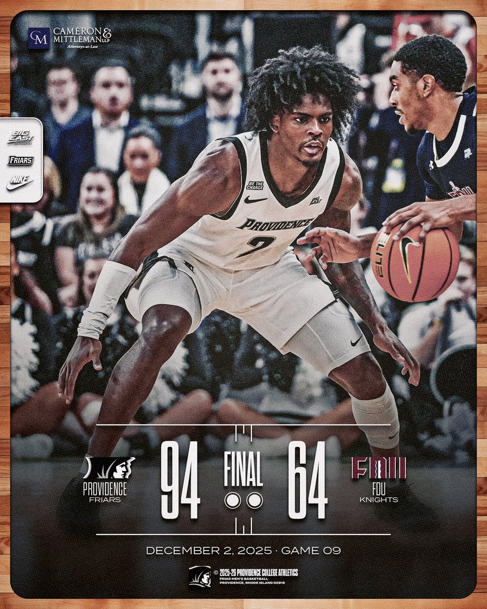 PCFriarsmbb's tweet image. Friars Win!!!

Providence - 94
FDU - 64

Four Friars reach double figures:
Edwards (24), Sellers (21), Floyd Jr. (11), Vaaks (10)

Stefan Vaaks (10pts/10ast) records his first career double-double