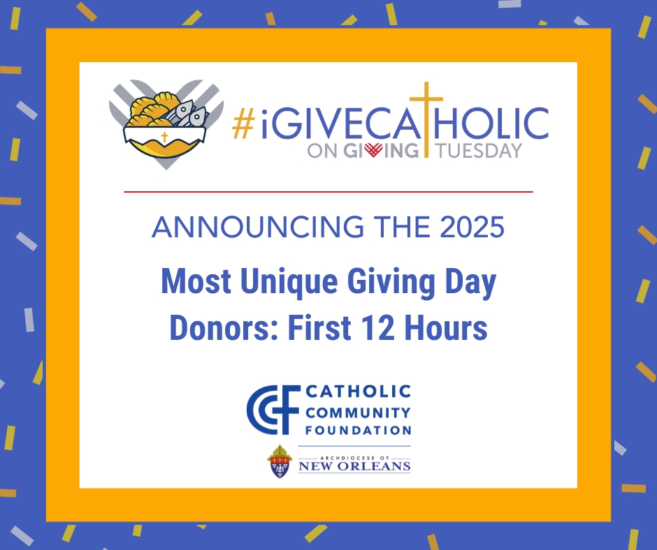 🚨 Triple win! St. Catherine of Siena Church, St. Benilde School, and Second Harvest Food Bank just earned our Most Unique Donors prizes—$500 each for the First 12 Hours of #iGiveCatholic on #GivingTuesday!

Keep giving: neworleans.igivecatholic.org 💙