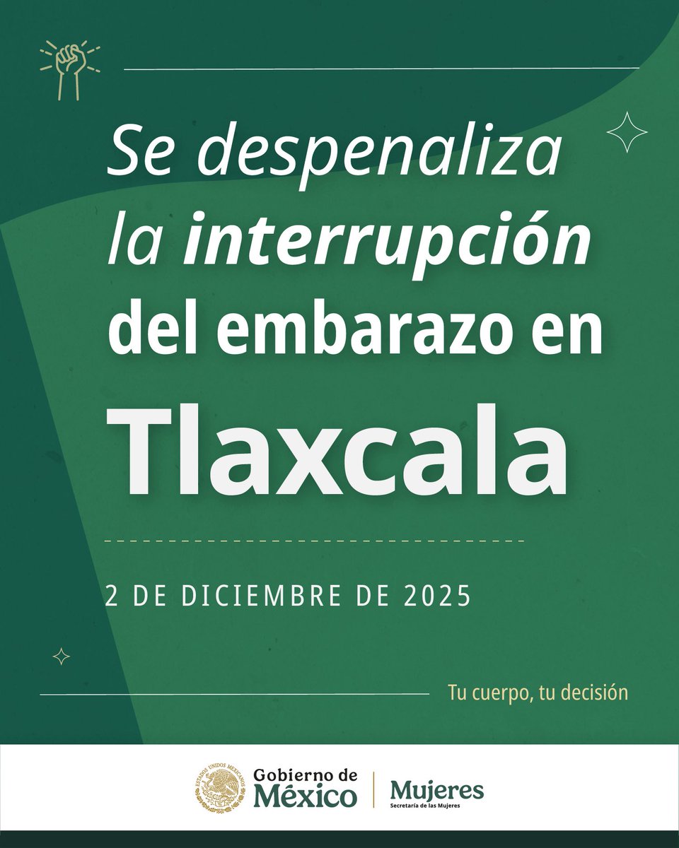 Hoy, la <a href="/SCJN/">Suprema Corte</a> invalidó las normas que criminalizaban la interrupción del embarazo en el estado de #Tlaxcala.

Un paso histórico en la lucha por los derechos reproductivos. 💚

#AbortoLegalTlaxcala #TuCuerpoTuDecisión
