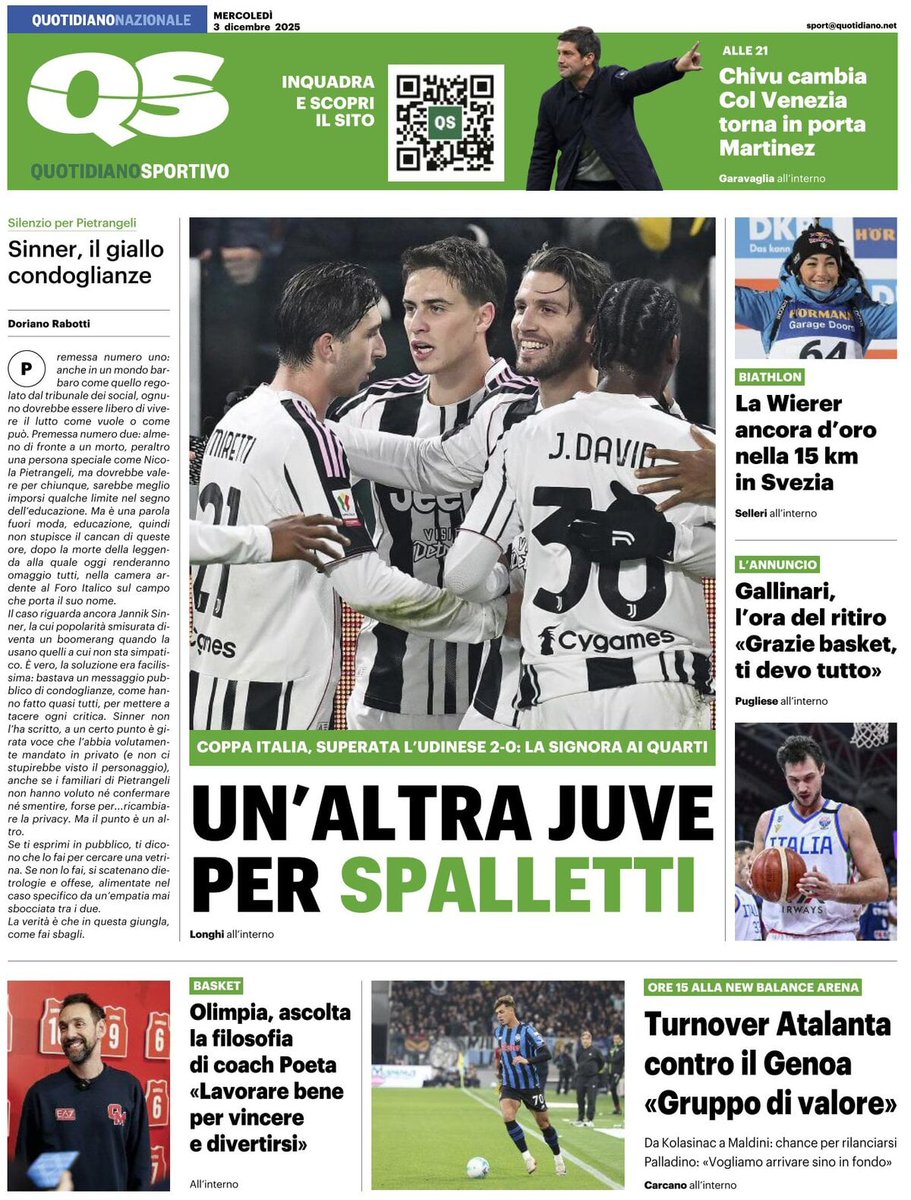 #Primepagine dei principali quotidiani sportivi italiani 
#3dicembre2025 🗞📰