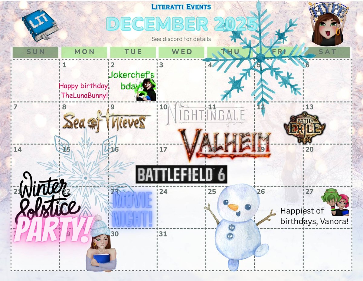 Literatti community happenings this month! Games, movies, shenanigans, and more. Let's get lit!