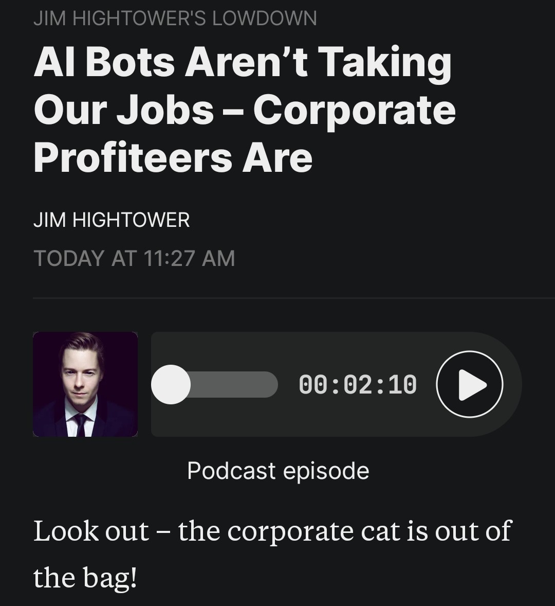 Jac504's tweet image. open.substack.com/pub/jimhightow…
This particular&quot;cat&quot;is the fast-metastasizing software technology called &quot;artificial intelligence.&quot; A cadre of multibillion-dollar high-tech giants have surreptitiously been advancing Al for a couple of decades, literally creating a new, autonomous species