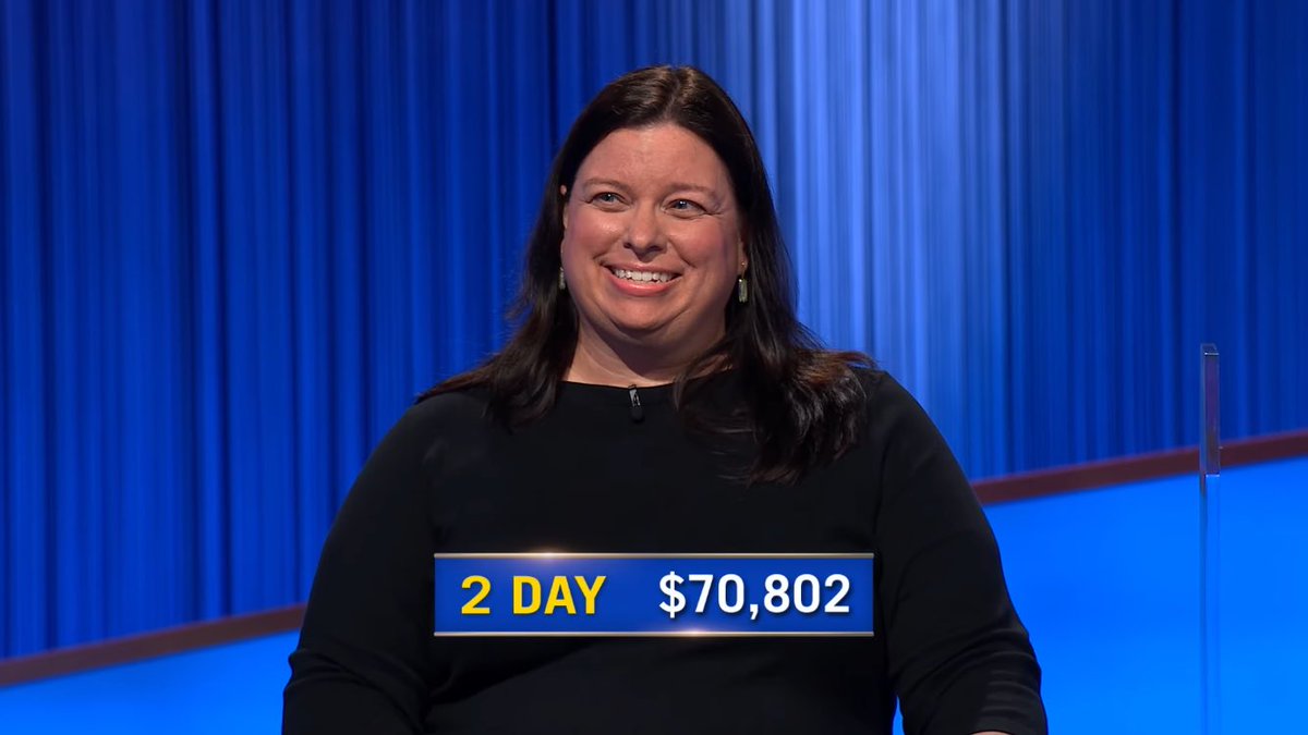 HOLY COW!!!! With $46,001 (Libby's highest single-day total and second highest of Season 42), new @Jeopardy! champion Libby Jones clinched her 2nd win with a now 2 DAY cash winnings total of