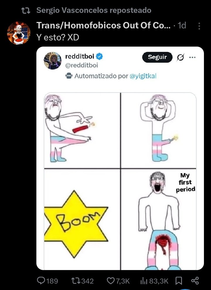 Creí que defendía a dalas por ser Pambi, pero solo es de eso misóginos ardidos resentidos con las mujeres, que se la pasa insultado mujeres

Además de ser un transfobico de mierda