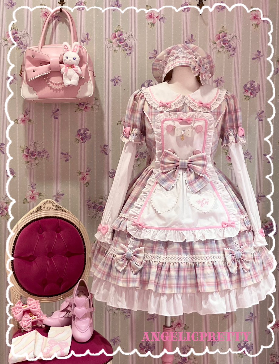 ♡ Sugaryタータンチェックワンピース(アイボリー)♡ お揃いのベレーと