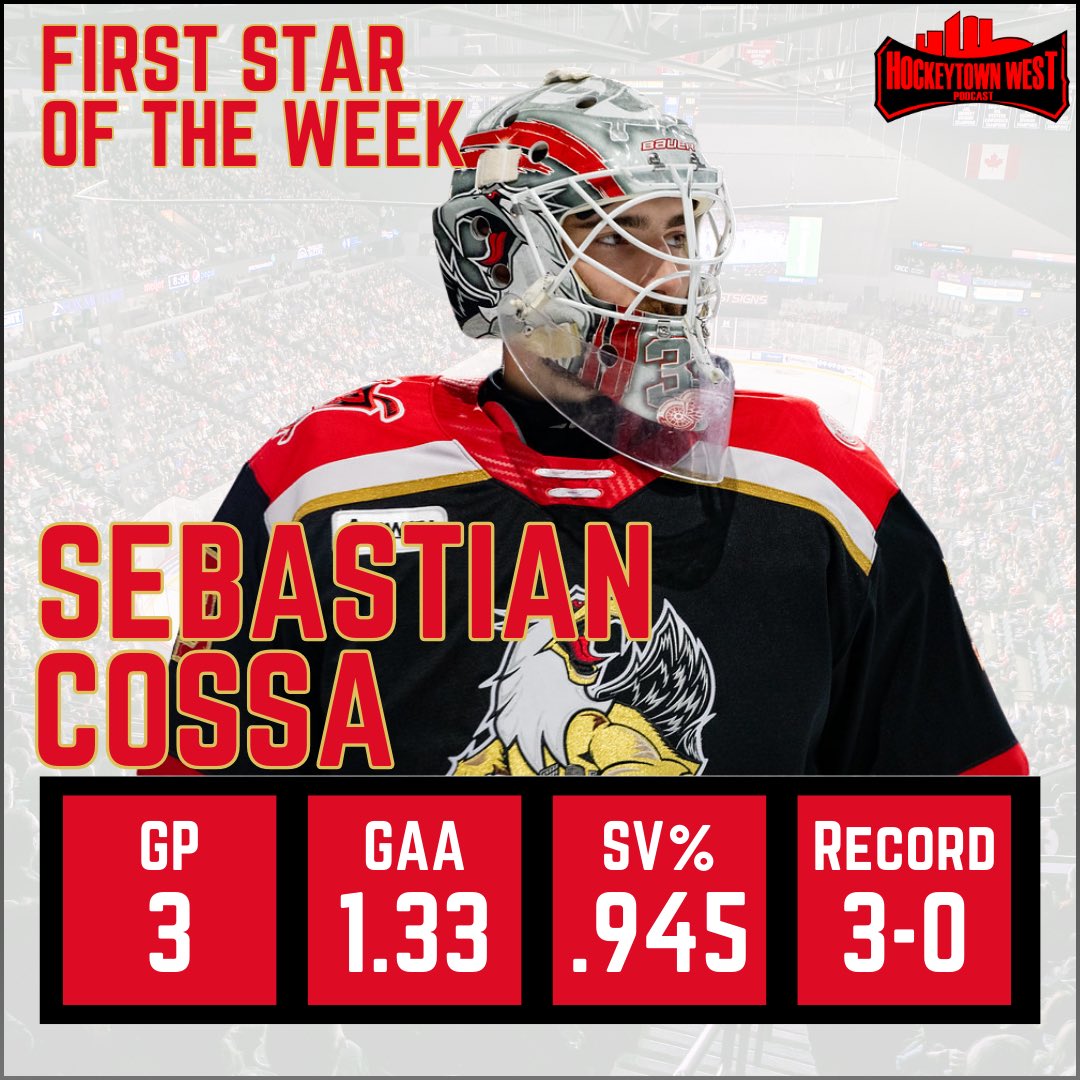 AHL goalie of the week, AHL goalie of the month, and Hockeytown West First Star of the Week!

Sebastian Cossa is doing it all and his performance last week clearly deserves our first star of the week award

⭐️⭐️ Shine 5G 3A 8P
⭐️⭐️⭐️ MBN 2G 4A 6P (2 game winners)

#GoGRG #LGRW