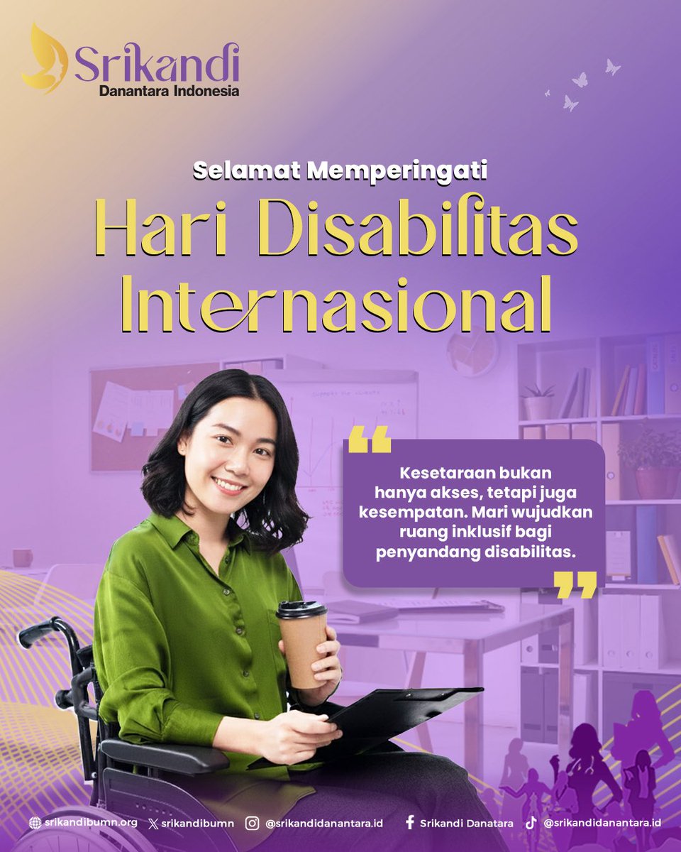 Inklusivitas dapat terwujud dengan memberi ruang yang adil untuk semua kemampuan.
Hari ini, kita perkuat komitmen untuk lingkungan kerja yang ramah disabilitas.

Selamat Hari Disabilitas Internasional✨

#SrikandiDanantaraIndonesia #RespectfulWorkplace