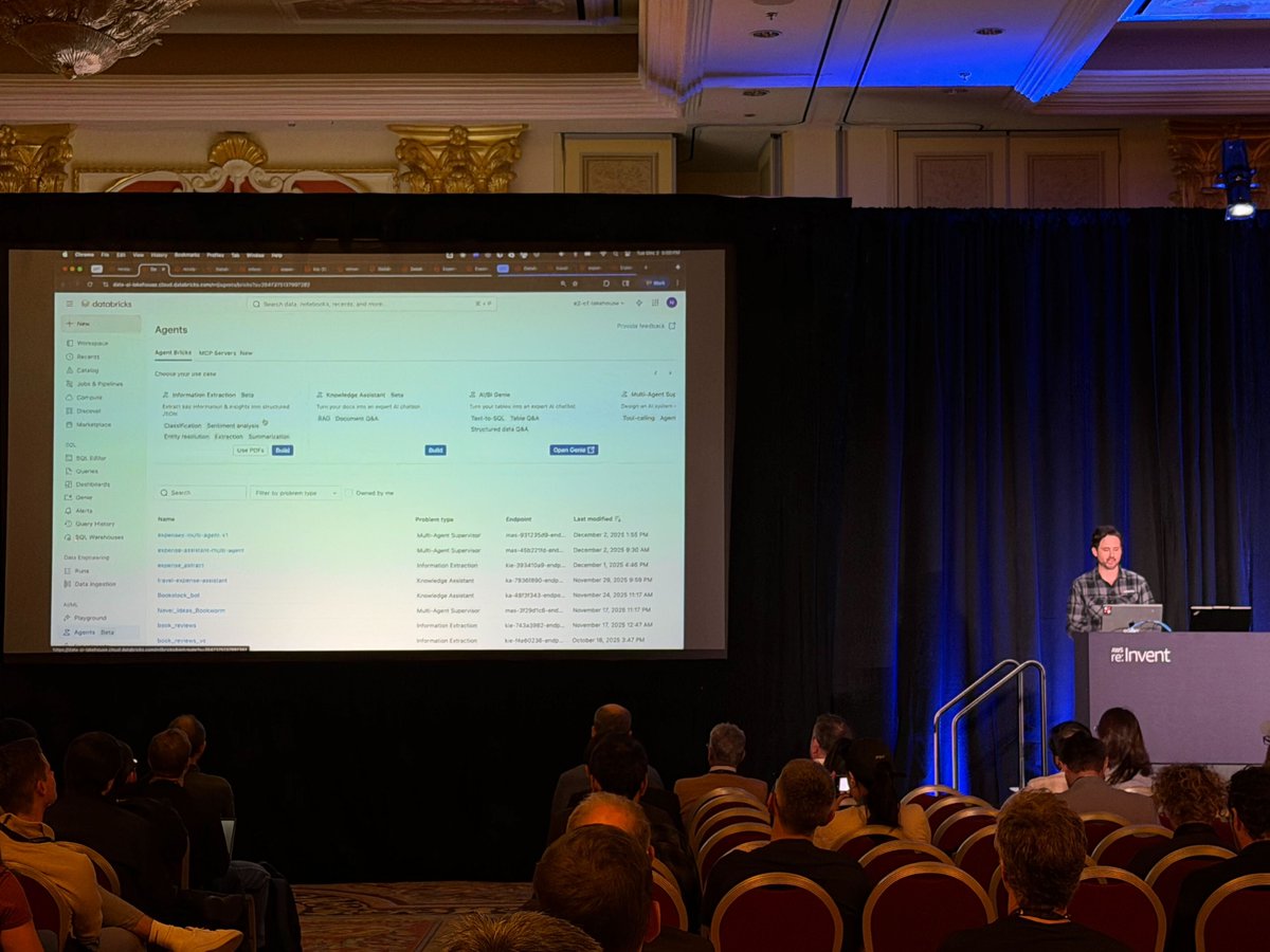 databricks's tweet image. To get consistent answers from agents, you need quality data, clear instructions, and analytics aligned to your use cases.

At #AWSreInvent, @CondeNast&apos;s SVP of Engineering, Vikram Palicherla, and VP of Data Engineering, Marcos Casal, shared how they’re applying these principles…