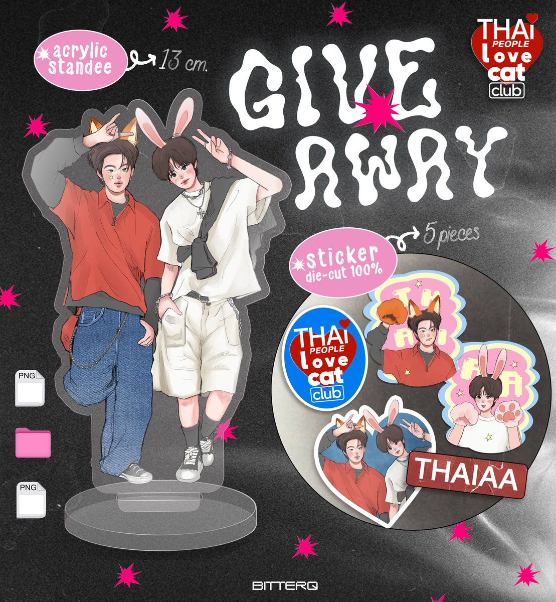 bitterq_'s tweet photo. pls kindly rt

✶⋆.˚ GIVEAWAY⋆ •ᴗ• 
thai people love cat club stuff ₍^. .^₎⟆♡
( fox💓rabbit ver. )

📁acrylic standee (1 ea) 🦊🐰
📂sticker die-cut 100% (5 pcs)

30 sets for
#THAIchayanon, #AAashirakorn stand

🗓️: 6-7 dec
🕡: tba
📍: qsncc
#HAPPYBUSDAY2025