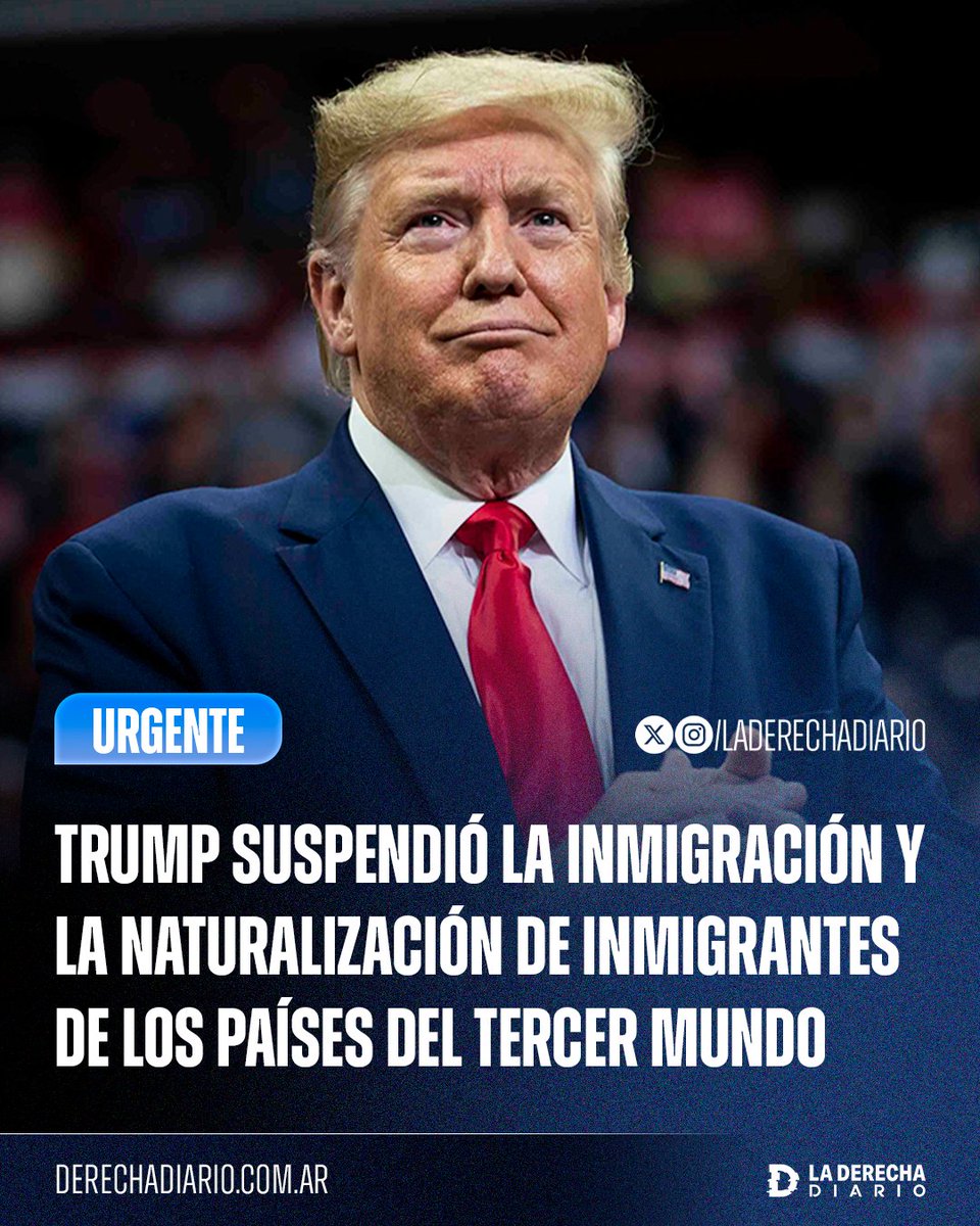 🚨🇺🇸🇦🇫 | #URGENTE EXCELENTE MEDIDA: Donald Trump suspendió la inmigración y la naturalización de inmigrantes de 19 países del tercer mundo, tras el ataque terrorista de un refugiado afgano que ingresó al país durante la gestión de Joe Biden.