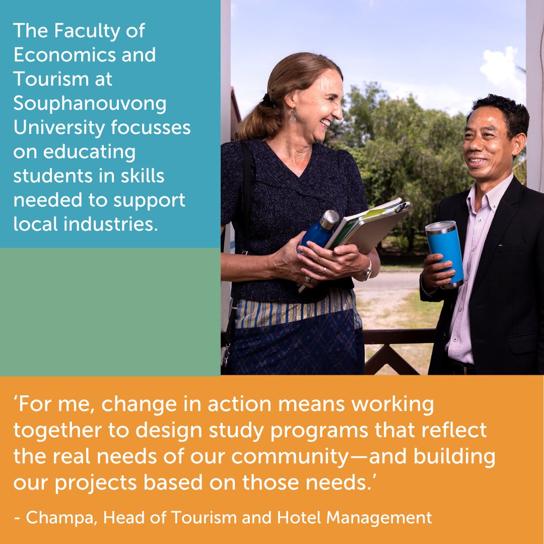 AusAmbLaos's tweet photo. 🌍 This #IVD2025, we celebrate 🇦🇺support through the @AusVols Program, partnering with 🇱🇦 organisations for 35+ years to create #ChangeInAction!

👩‍🏫 Meet Lorise Clark, helping teachers at Souphanouvong University build English skills for tourism &amp; hospitality. https://t.co/0GmeXUiD4Z