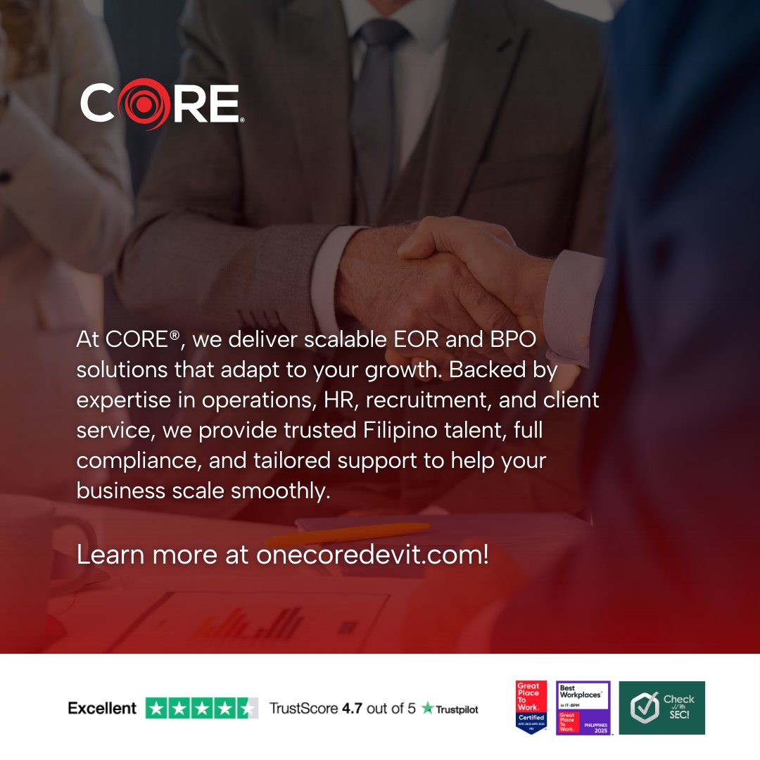 onecoredevit's tweet image. Outsourcing to the Philippines = healthcare’s power move. ⚡

CORE® connects you with trusted talent and scalable support.

Ready to grow smarter? Learn more here: onecoredevit.com/news-and-insig…

#OneCoreDevIT #CORESolutions #Healthcare