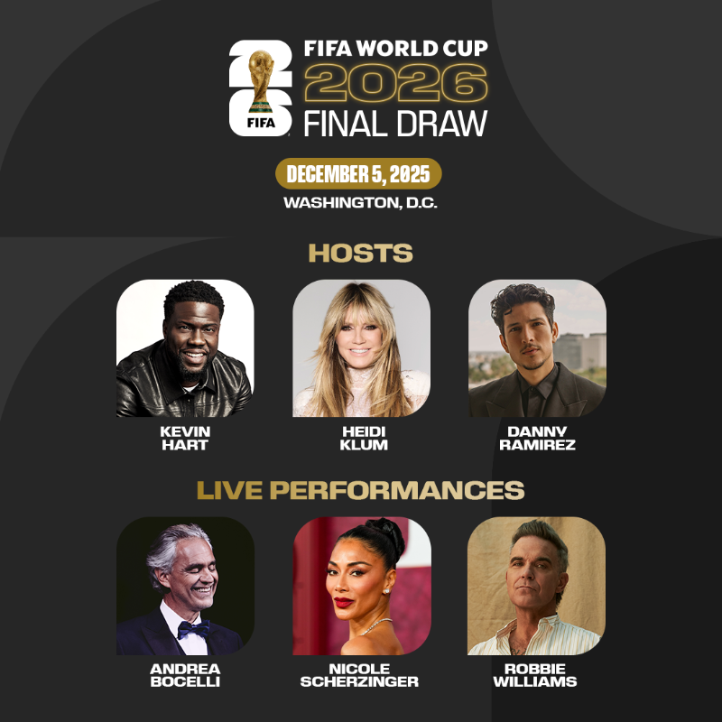 FIFAcom's tweet photo. Star-studded entertainment line-up announced for the Final Draw for the FIFA World Cup 2026™ 🤩