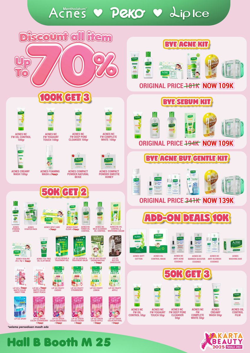AcnesID's tweet image. Siapa yang punya tipe kulit acne prone, sensitif, berminyak, dan bermasalah sama bibir kering? 👀

Tenang! Kamu bisa mampir ke booth @acnesid &amp;amp; @lipiceID id di JXB 2025! 🤩

Nggak perlu khawatir boros soalnya Acnes &amp;amp; Lip Ice punya promo spesial buat kamu! :