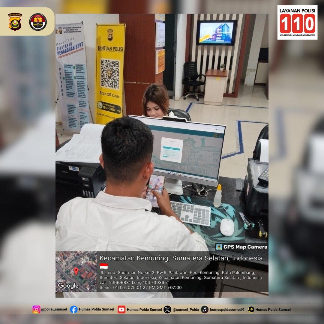 SPKT Polda SUMSEL Sebagai garda terdepan pelayanan kepolisian,
hadir 24 jam untuk menerima, menindaklanjuti, dan merespon setiap laporan masyarakat.

Bila ada permasalahan dan butuh bantuan Polisi silahkan hubungi :
Call Center : 110

"KAMI SIAP MELAYANI 24 JAM"

#musisatu