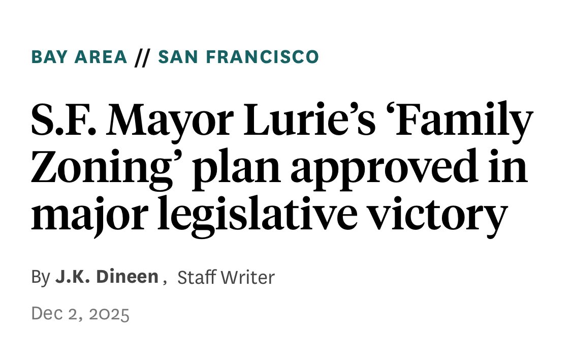 Thank you to the 7 members of the Board of Supervisors who understand that for San Francisco to have a bright future we need to zone for &amp; build the homes that are essential for that future.