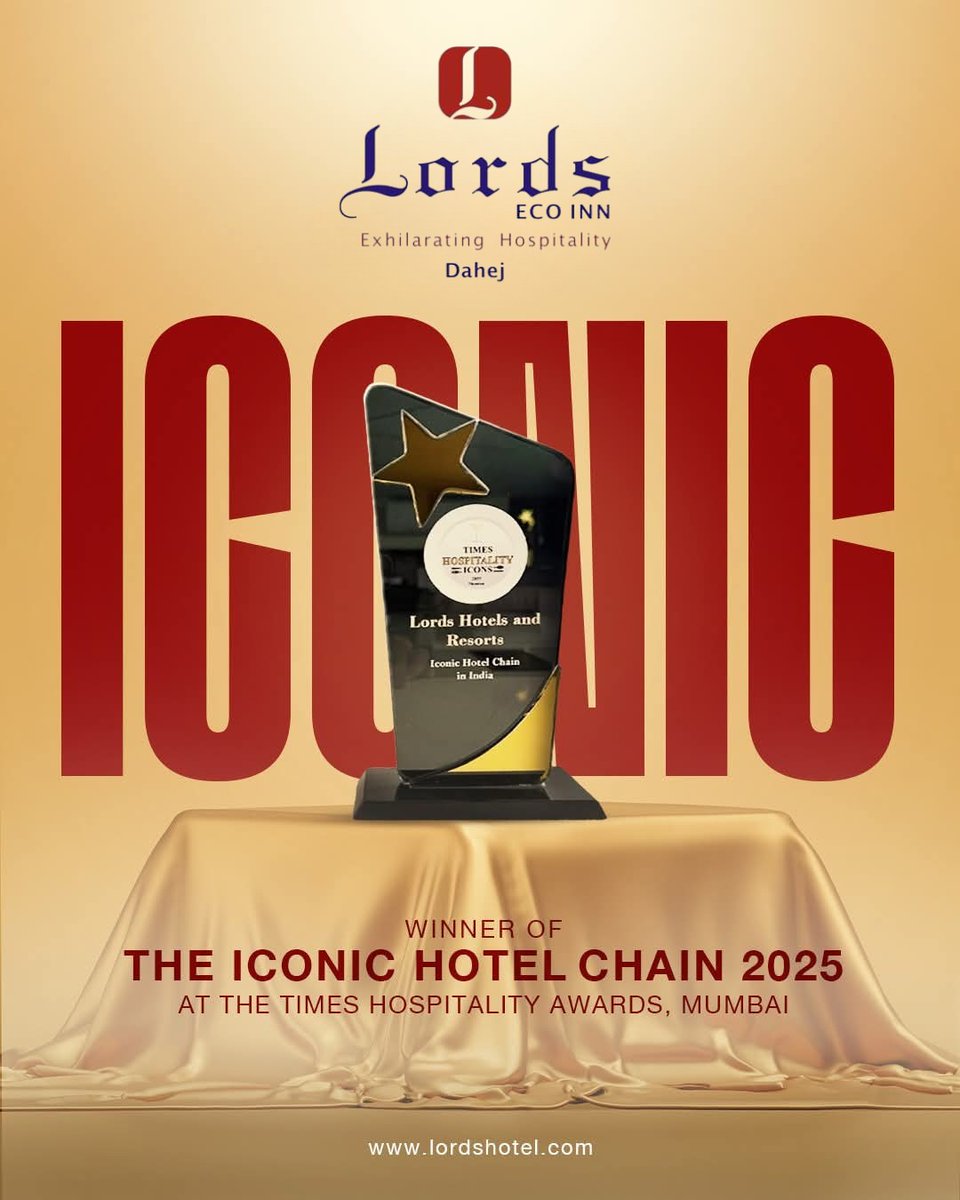 EcoDahej's tweet photo. Honoured and grateful.
Lords Hotels and Resorts has been recognised as the Iconic Hotel Chain in India at the Times Hospitality Icon Awards 2025 in Mumbai.

#ProudMoment #AwardWinningHospitality #LordsHotelsAndResorts #IconicHotelChain https://t.co/tKAgw6Qz51