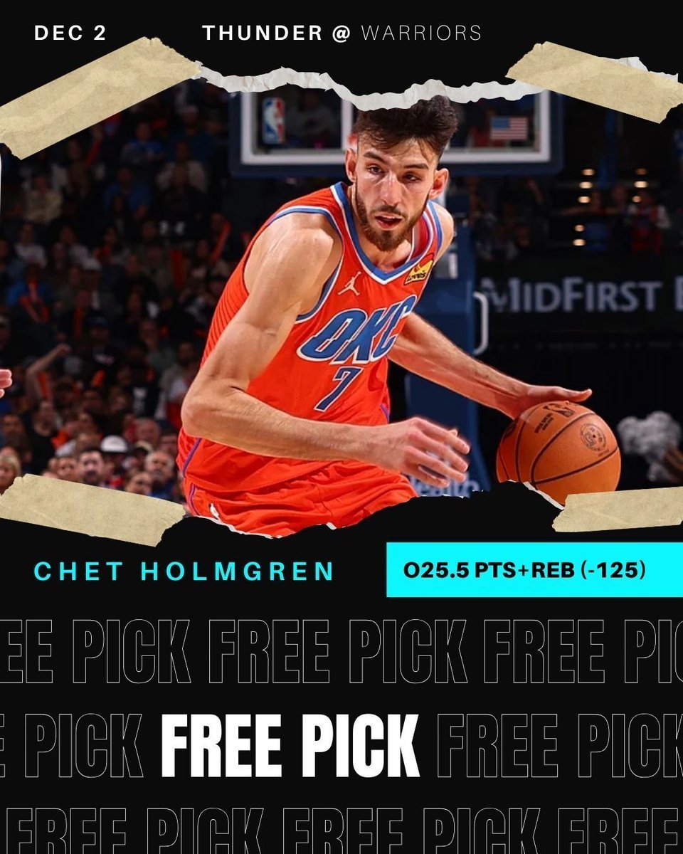 AlexpropsHQ's tweet photo. My NBA Play Of The Day☢️
🏀#OKCvsGS
💎Chet Holmgren "O" 25.5 PTS+REB💎 (-125)
📊Hit 6 in last 6 w/o Alex Caruso🔥
#ThunderUp |#DubNation |#NBA |#FantasyBasketball |#Props |#NBABet |#BettingCommunity |#GamblingX |#NBATwitter https://t.co/3BTz7yxMyd