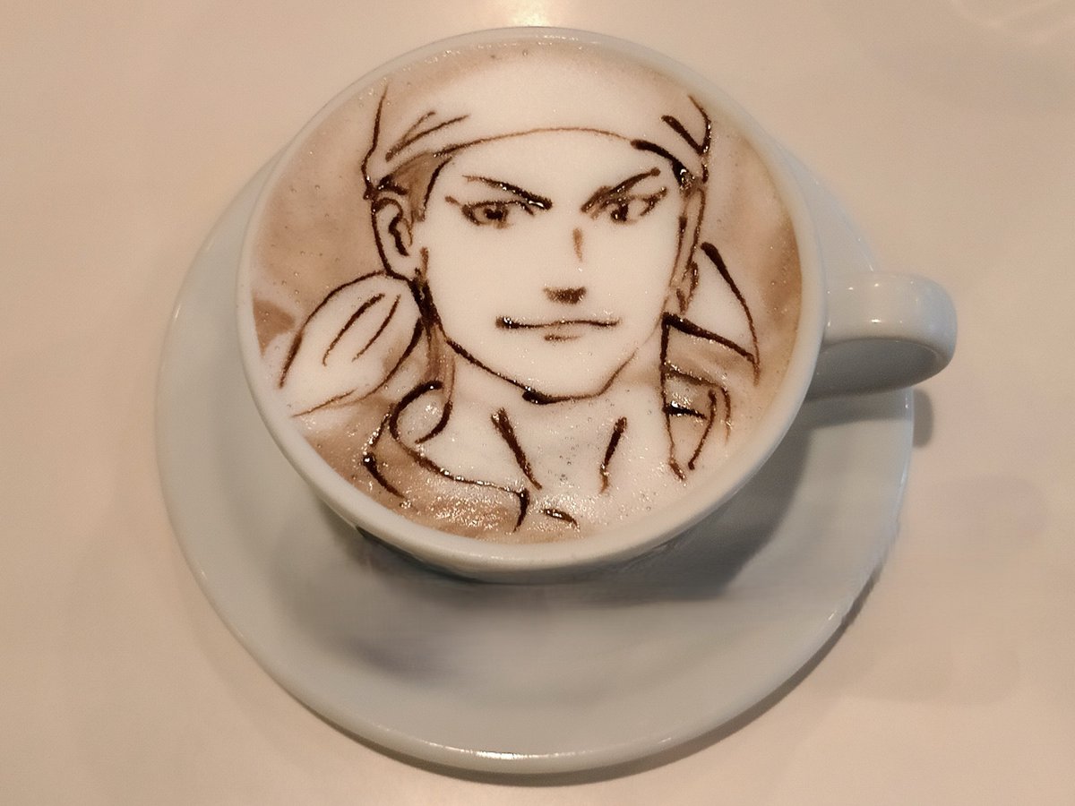 4ヵ月ぶりに原宿のリシューさん (<a href="/Cafe_Reissue/">ラテアートカフェ【リシュー】公式</a>) で
じょーじさん (<a href="/george_10g/">じょーじ</a>) に初めてレンを描いてもらった～！

#LetsGetShenmue4
#莎木 #シェンムー #Shenmue #刃武鷹