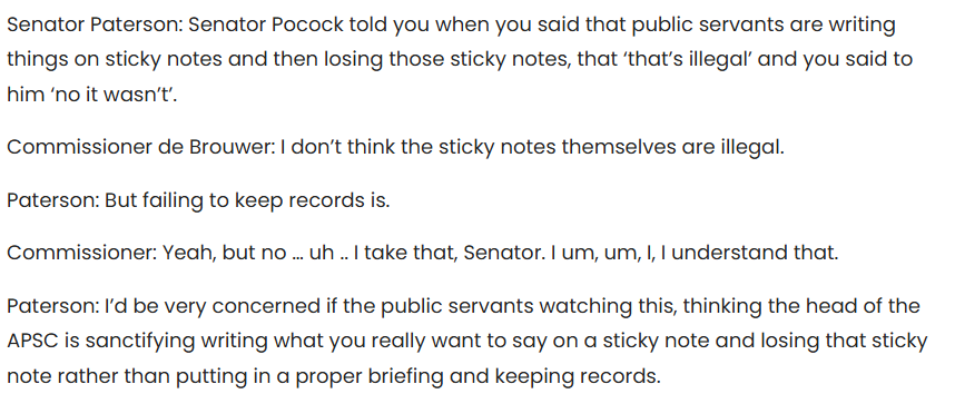 DanielCasey_CBR's tweet image. A year+ after the #Robodebt Royal Commission emphasised the importance of putting advice in writing, and @APS_Commission head Gordon de Brouwer seems to be defending putting advice on sticky notes...
Is the APS learning?  Seems not. doi.org/10.1080/135017…
(w/ @mariamaley4)