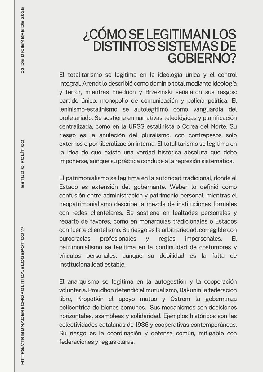 tribuna_y188's tweet photo. 📚🏛️ Todo poder necesita legitimidad: tradición, ley, resultados o carisma que sostengan y justifican gobiernos.
🔎 Les invito a revisar el blog 👉 https://t.co/LVgSg7Wfoj
#EstudiosPolíticos #LegitimidadPolítica #Gobernanza #ControlDelPoder #Participación https://t.co/T6OaVfu9Kb