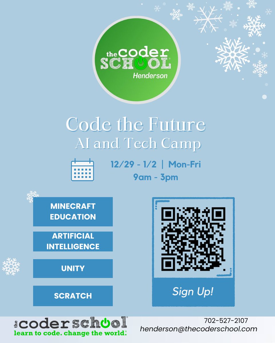 ThecoderschoolN's tweet image. Join us for our AI and Tech Camp! Limited spots available! Sign up now for a special discount on all camps!

#thecoderschool #kidswhocode #codingschool #computerscience #codingschoolforkids #cs #coding #minecraftcoding #minecraft #camps