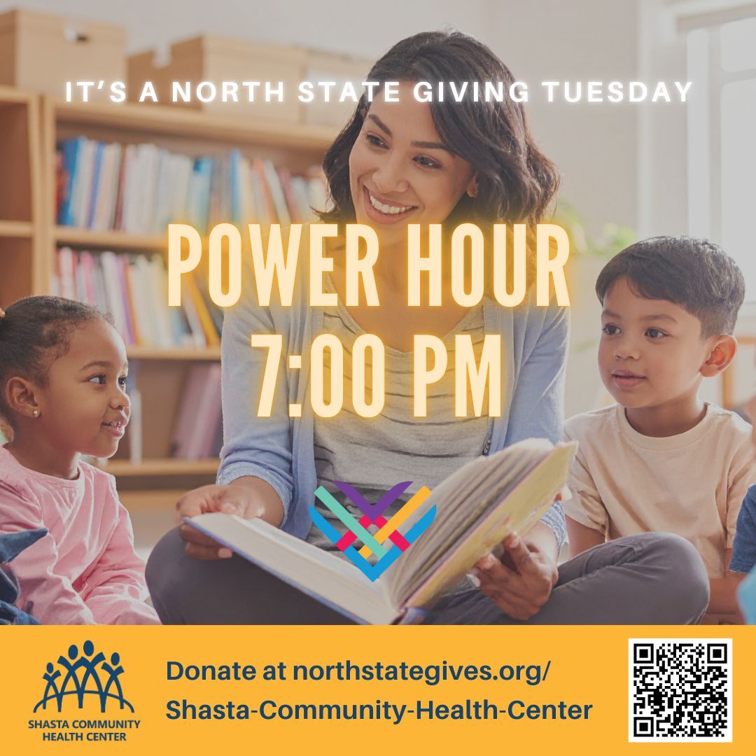 What’s a Power Hour on Giving Tuesday? 

It’s a one-hour window where donations to Shasta Community Health Center can unlock BONUS prize dollars for our Reach Out and Read Program. 

To give, visit: northstategives.org/Shasta-Communi…

#NSGT2025 #NSGT #GivingTuesday #NorthStateGivingTuesday