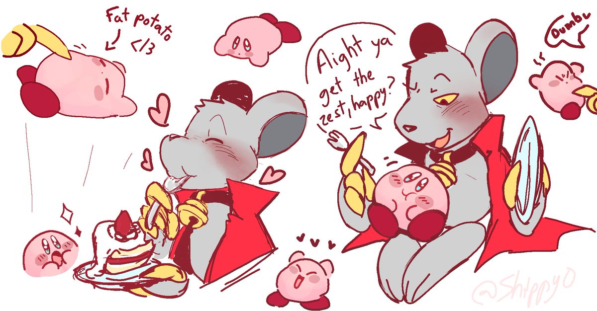 Wnated to draw Daroach enjoying cake and decided to add Kirby cause i think he will invite the baby&lt;3 
#KirbyAirRiders #kirby #カービィ